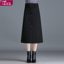 Half-body skirt one-step skirt Womens Spring and Autumn long woolen dress a straight tube autumn and winter dress with coat skirt