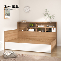 Simple small household storage bed with side cabinet custom single box containing bed board double bed furniture
