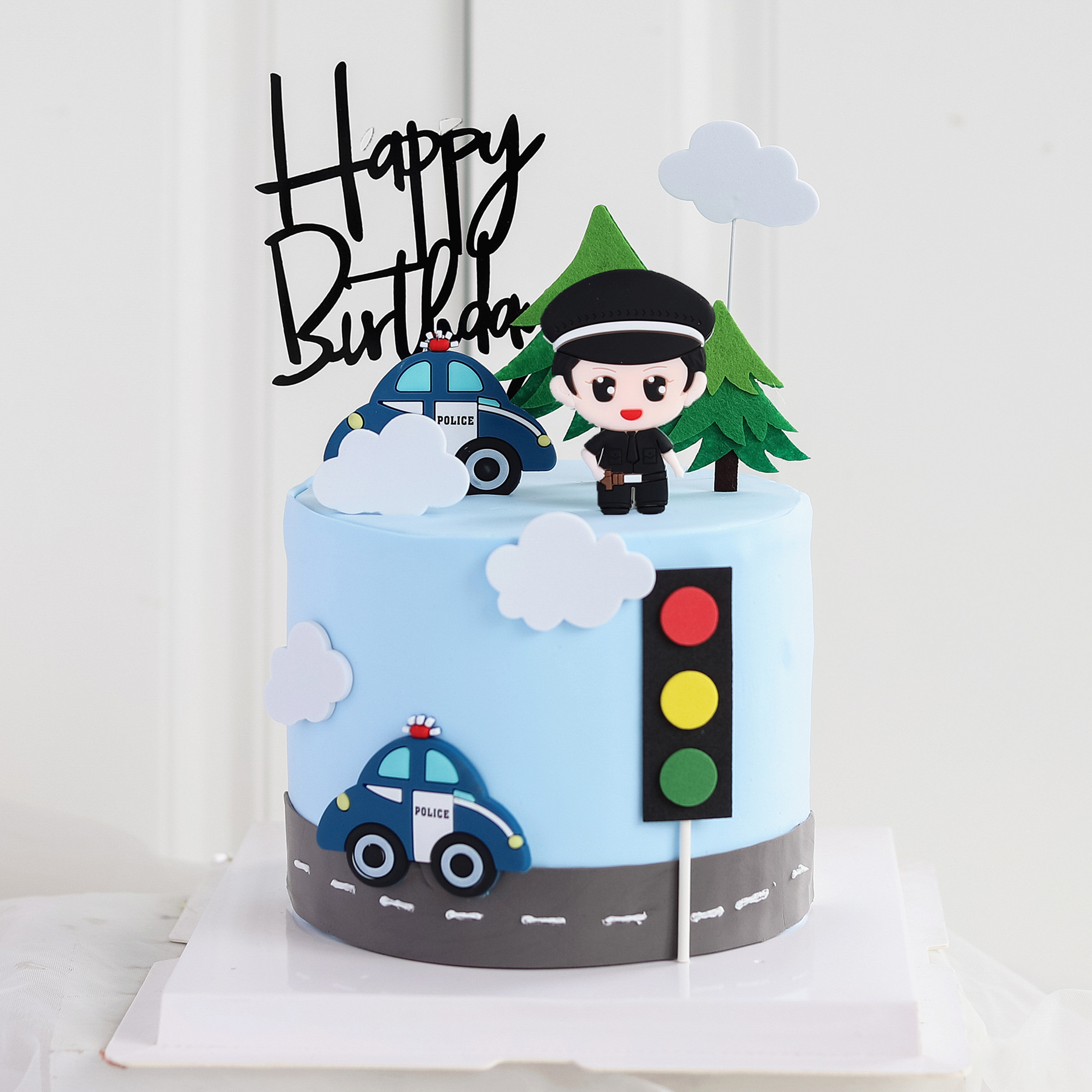 网红烘焙蛋糕装饰卡通警察警车软胶插件儿童男孩生日甜品派对插牌