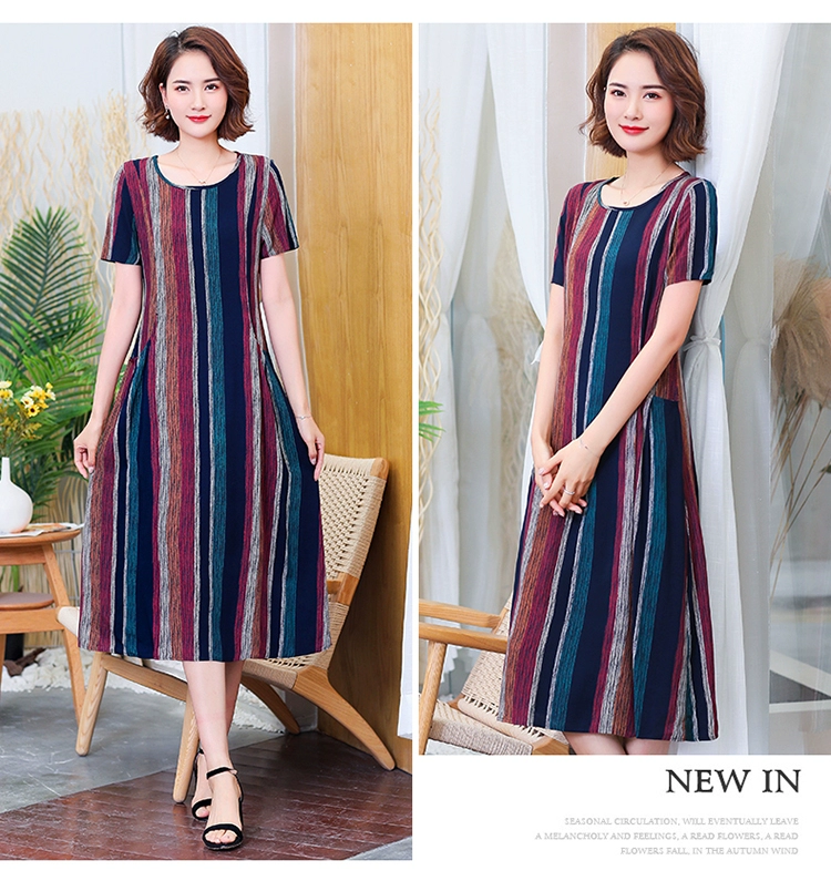 Thời trang mới 2021 váy lụa cotton tinh khiết 40 tuổi 50 trung niên rayon mẹ phương tây váy mùa hè trên đầu gối váy dài - Sản phẩm HOT