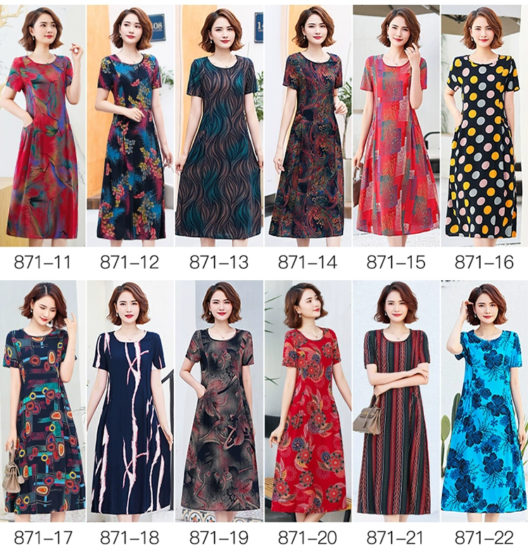 Thời trang mới 2021 váy lụa cotton tinh khiết 40 tuổi 50 trung niên rayon mẹ phương tây váy mùa hè trên đầu gối váy dài - Sản phẩm HOT