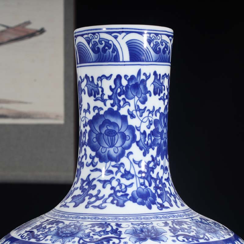 Jingdezhen porcelain put lotus flower blue - and - white porcelain vase on the celestial sphere celestial 50 cm high decorative vase