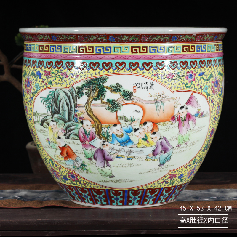 Jingdezhen painting enamel peony large cylinder diameter 50 cm ceramic art painting and calligraphy art ceramic cylinder