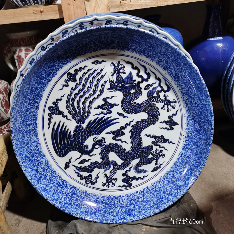 Jingdezhen blue and white dragon wulong porcelain plate 60 cm diameter fierce dragon big display plate