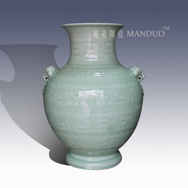 Jingdezhen high - end antique vase double lion handle office high - grade ceramic art display vase