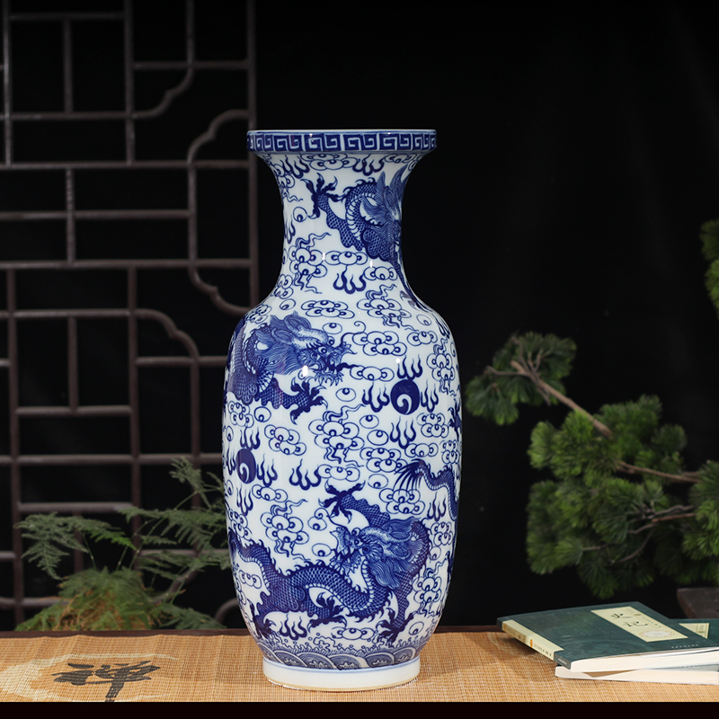 Jingdezhen blue and white dragon hand - made porcelain name plum bottle dragon wear peony flowers porcelain elephant ears 40 and 55