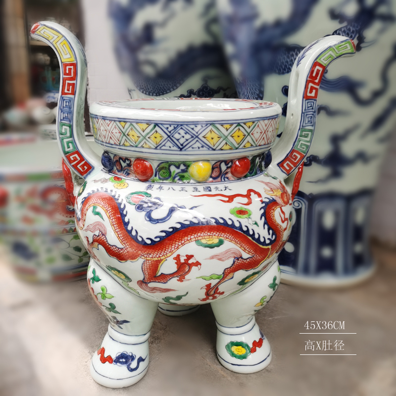 Jingdezhen hand - made imitation red dragon censer temple temple practical large present Jingdezhen yuan dynasty color red dragon furnace