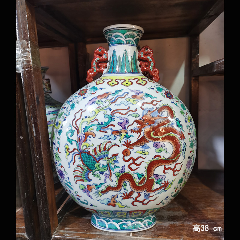 Jingdezhen guanyao dragon hand - made porcelain imitation flat bottles of archaize furniture furnishings porcelain rich ancient frame display