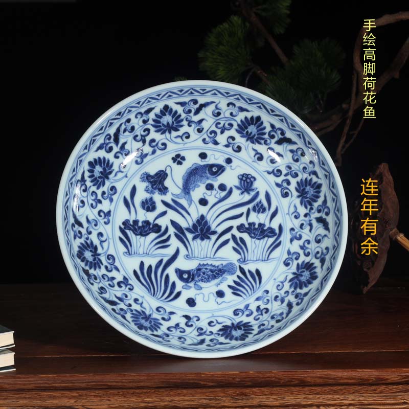 Jingdezhen blue and white dragon imitation jintong hand - made porcelain compote high low foot up compote Buddha, informs the for plate at home