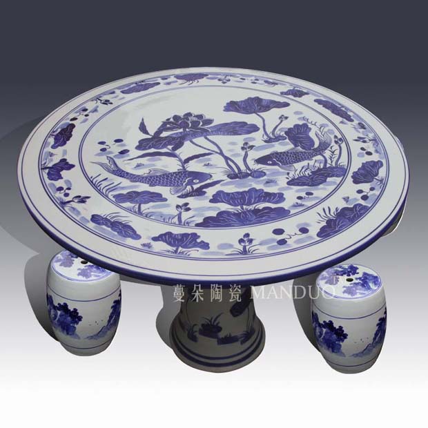 Jingdezhen blue and white lotus carp hand - made porcelain porcelain table of quietly elegant of blue and white porcelain porcelain table set high strength is firm
