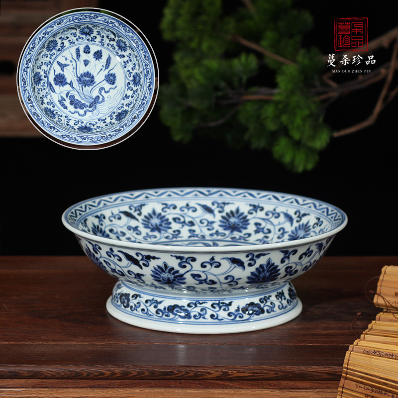 Jingdezhen blue and white dragon imitation jintong hand - made porcelain compote high low foot up compote Buddha, informs the for plate at home