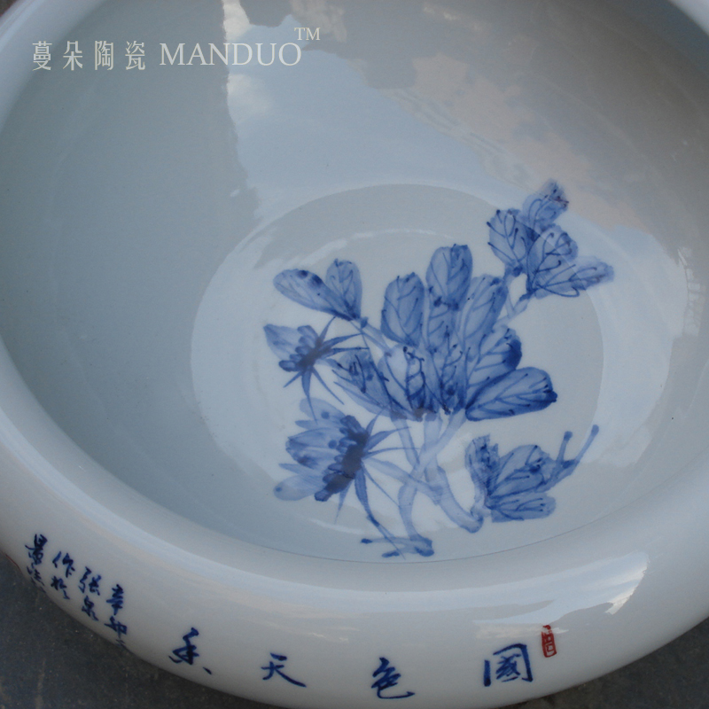 Blue sijunzi shallow fashion beautiful goldfish bowl of high - grade porcelain porcelain ceramic goldfish bowl