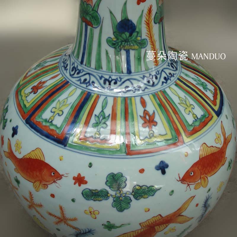 Jingdezhen hand - made of da Ming jiajing year fish algae celestial porcelain decorative vase red carp grass lines celestial sphere