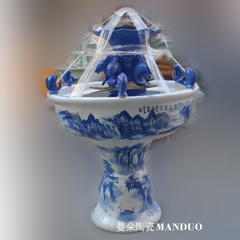 Jingdezhen porcelain carp fountain indoor fountain cylinder cylinder humidifying fountain porcelain