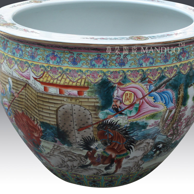 Jingdezhen hand - made pastel three British war lyu3 bu4 ceramic VAT boutique hand - made famille rose porcelain crock