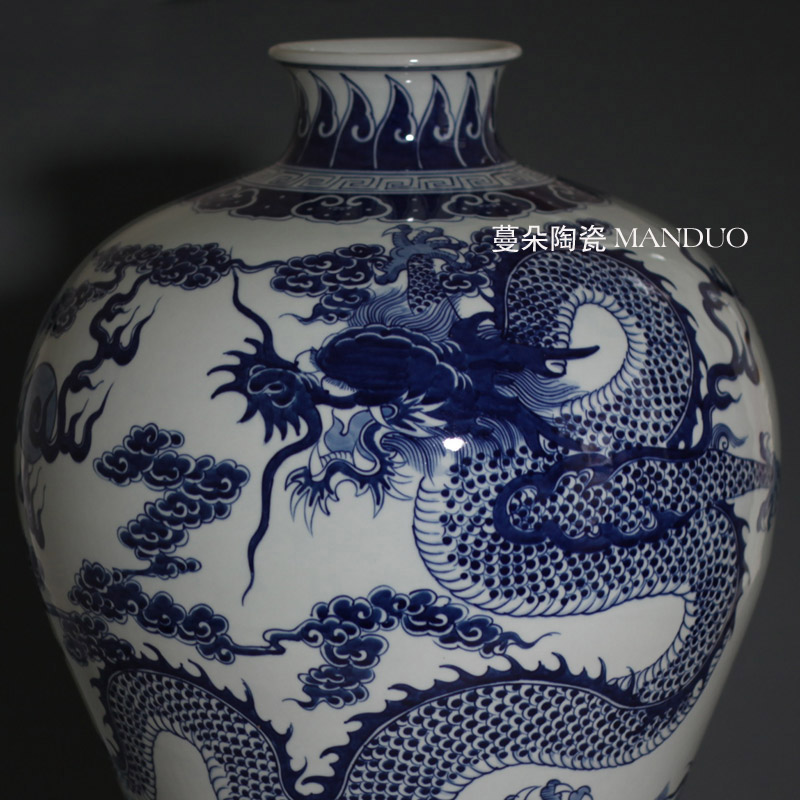 Jingdezhen painting qianlong dragon porcelain decoration name plum bottle painting fierce blue dragon emperor qianlong imperial vase