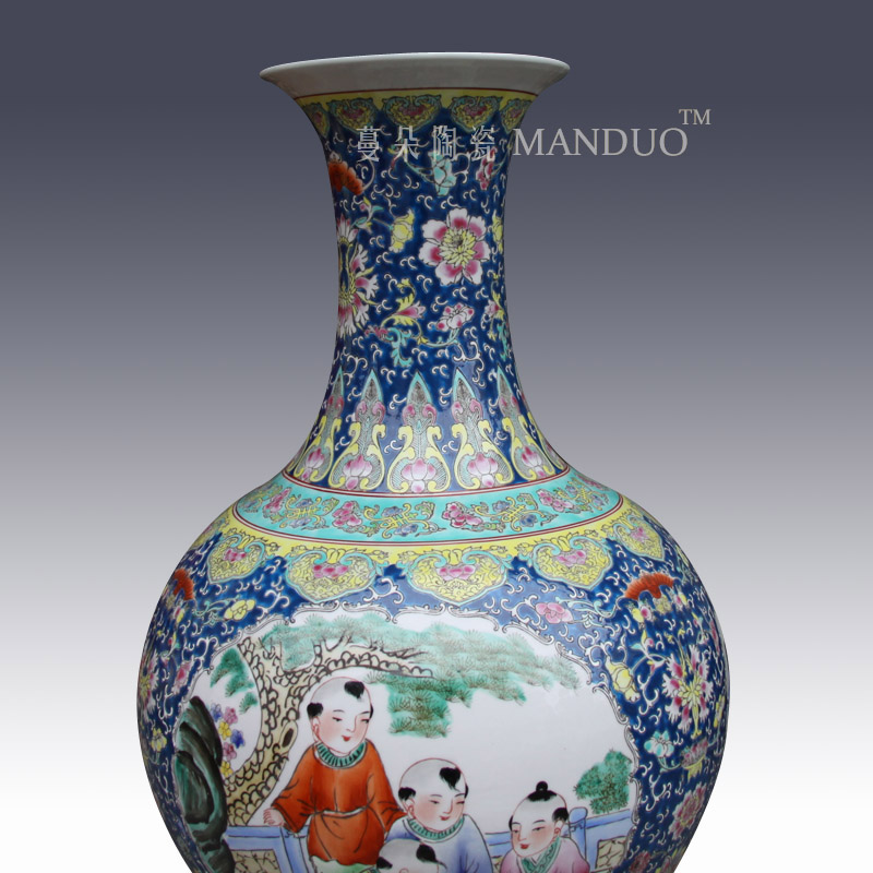 Jingdezhen hand - made pastel lad tong qu characters vase classical ancient space of display art design