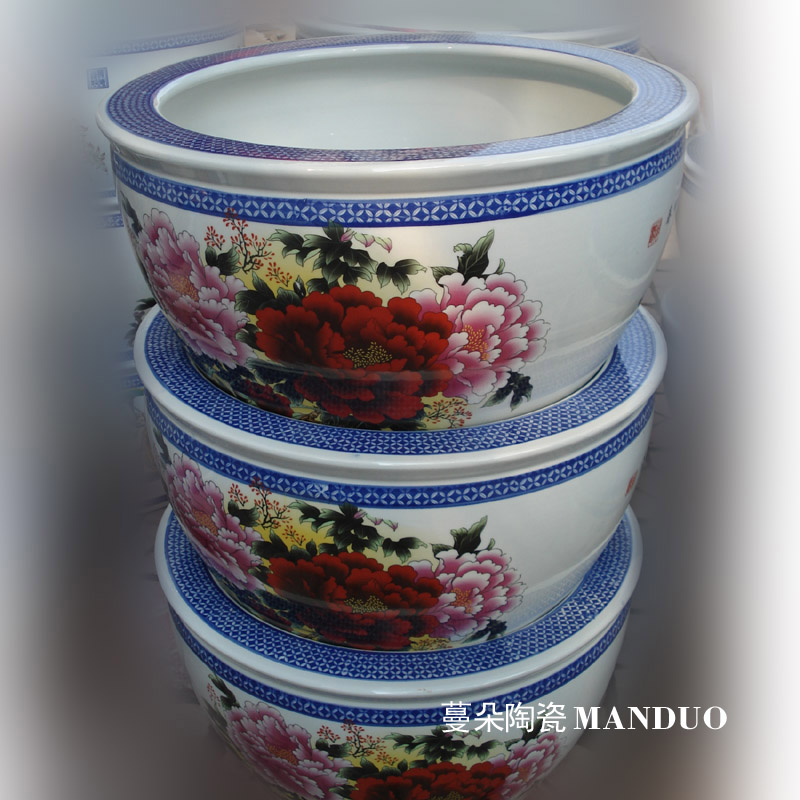 Jingdezhen riches and honor peony ceramic porcelain VAT elegant high - grade fish painting and calligraphy VAT VAT to plant trees