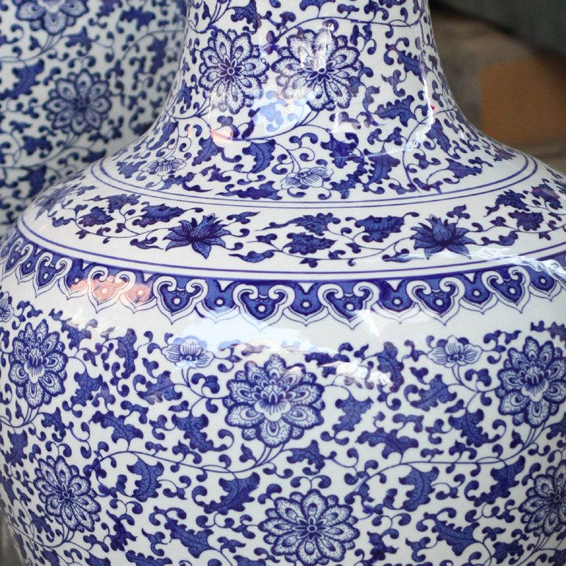 Jingdezhen blue and white flowers classical furnishings vase full 1 m sitting room furnishings simple big vase