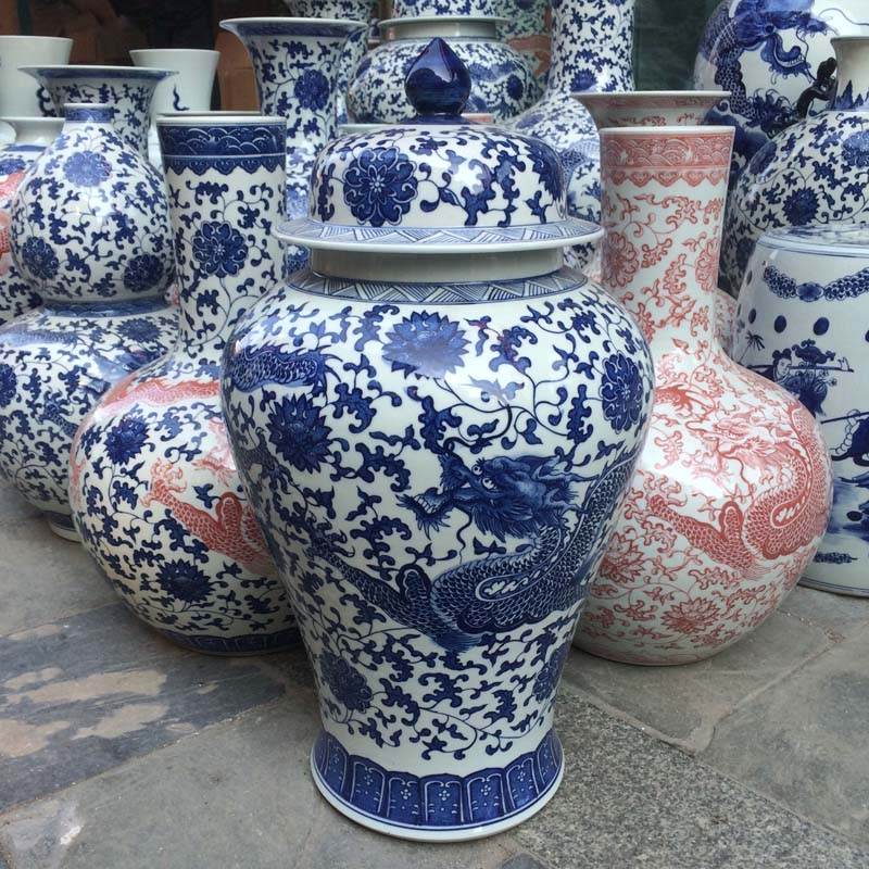 Jingdezhen blue and white dragon general hand - made porcelain jar of 56-70 cm general ab lines can new as cans