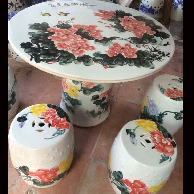 Large courtyard villas hand color peony riches and honour of jingdezhen porcelain table porcelain table solid table