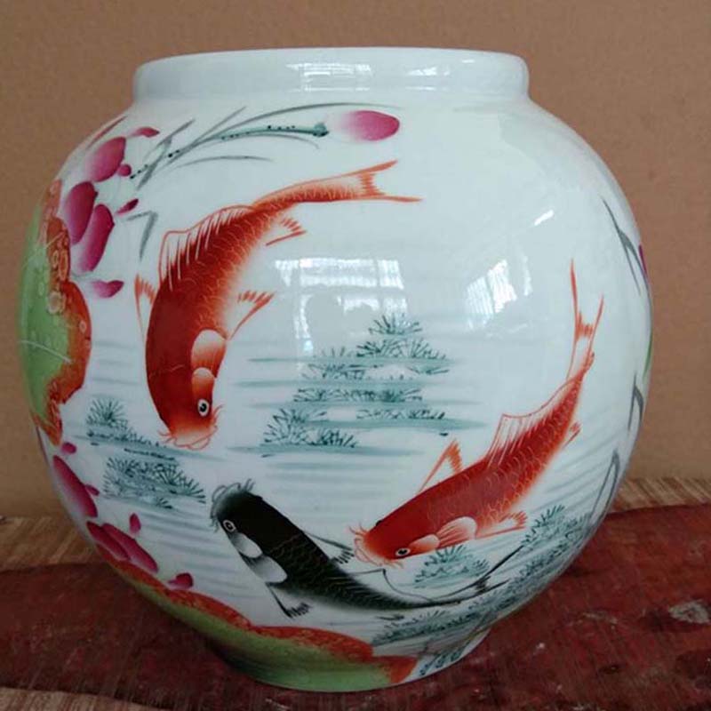 Jingdezhen spherical decorative vase hand - made lotus red carp porcelain vases spherical 30 cm tall vases