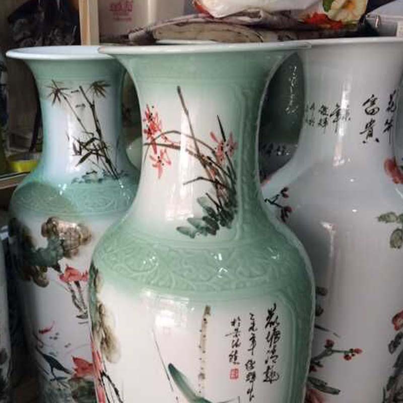 Jingdezhen painting mandarin fish lotus sitting room hall stair vase painting landscape welcome large vase