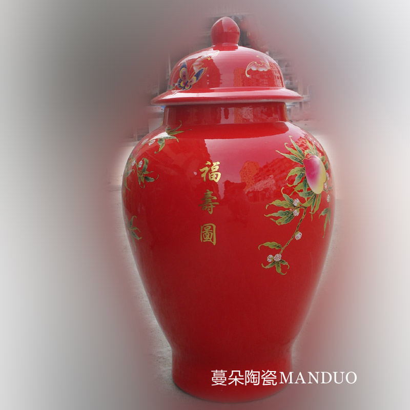 Jingdezhen ceramic red xiantao cover pot vase elegant was the birthday gifts elders high - end gifts xiantao