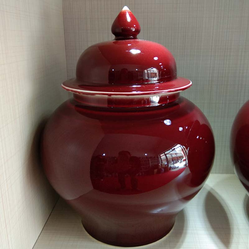 Jingdezhen ruby red glaze ceramic straight tank general color glaze pot festival watermelon red wedding supplies