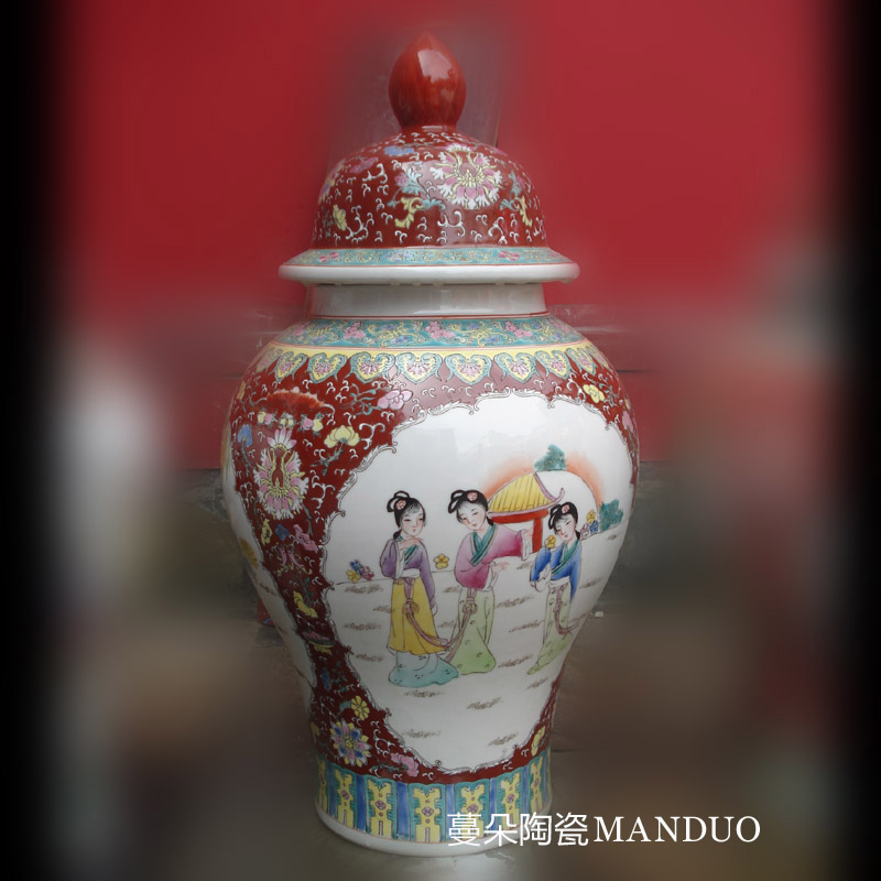 Jingdezhen general famille rose porcelain hand - made can open the general character flower porcelain pot antique painting