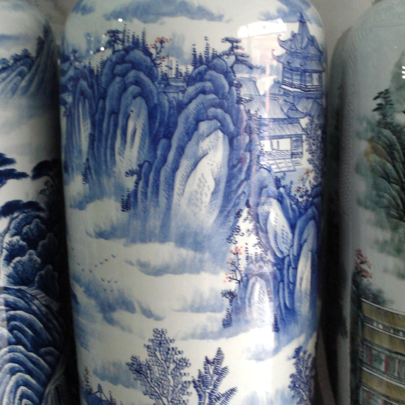 Jingdezhen hand - made landscape 1.8 meters tall vase of large blue and white landscape promotional gift the big vase vase