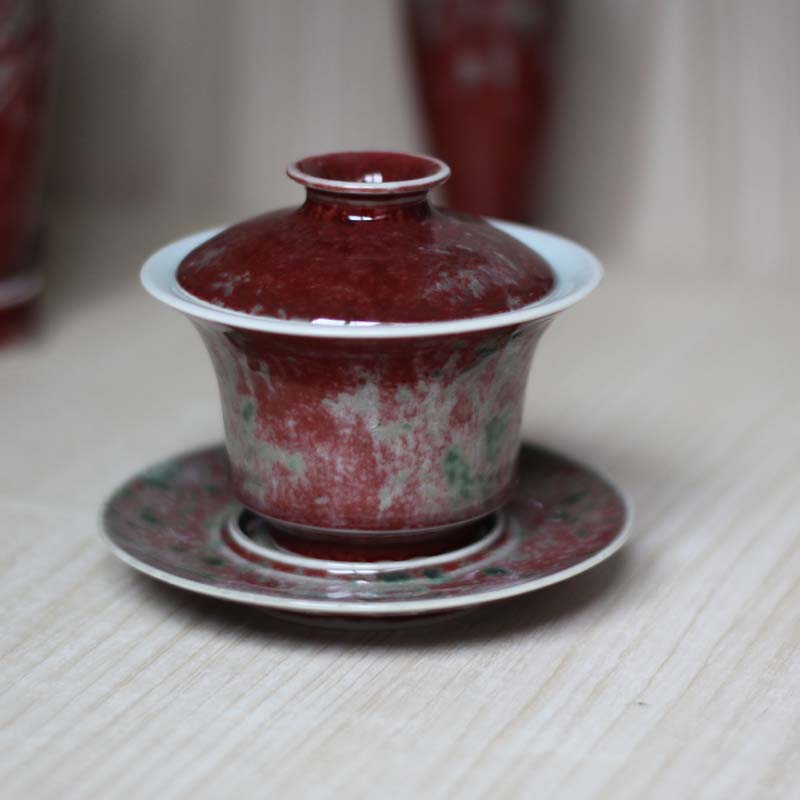 Jingdezhen imitation kangxi beauties drunk monochrome variable cowpea red tea sets five pieces of tea set