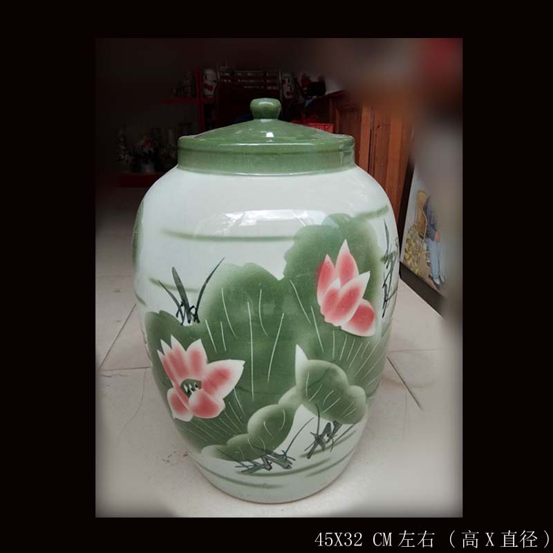 Fashion beautiful ceramic porcelain large storage tank ceramic porcelain with cover barrel storage tank 40 pounds