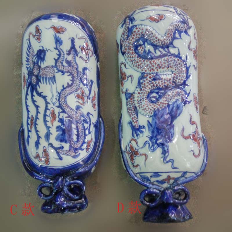 Jingdezhen hand - made elegant high - grade ceramic pillow imitation of blue and white porcelain up green porcelain pillows