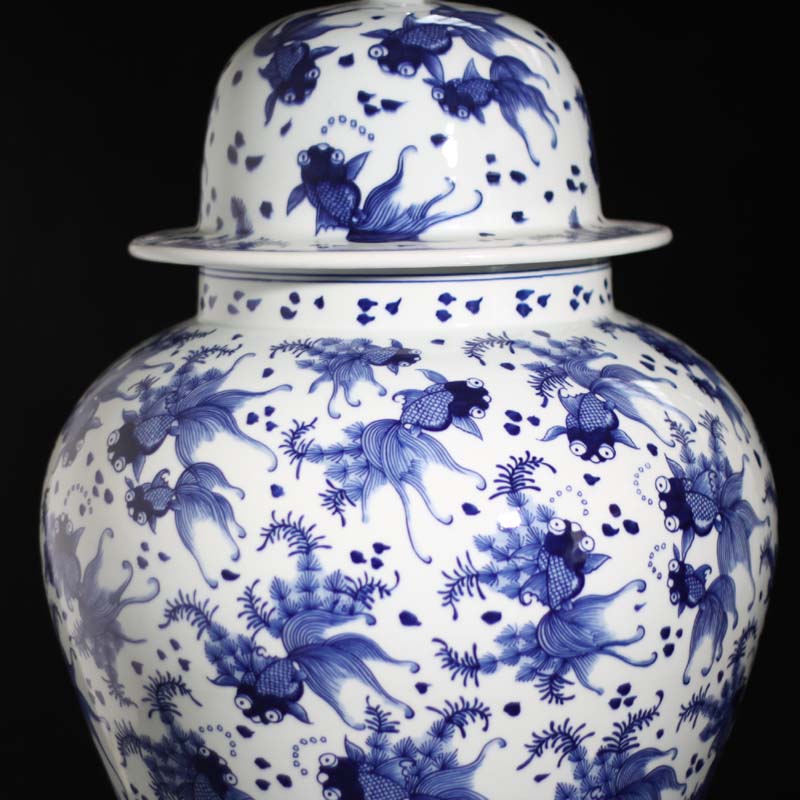 Jingdezhen high copy qianlong goldfish and pure manual collection collection general moral jar of gold, porcelain