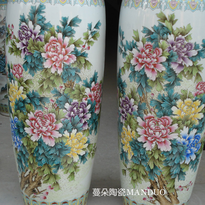 Jingdezhen pure hand - made peony landing big vase is 1.4 meters high hand riches and honor peony new vase