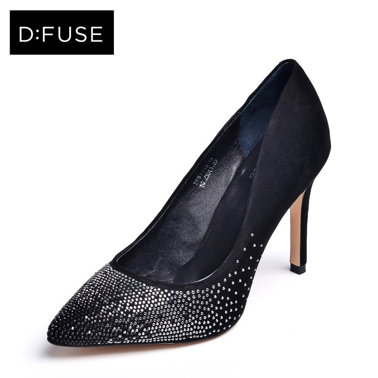 D：Fuse/迪芙斯2015秋新款羊皮水钻尖头超高细跟女单鞋DF53113113