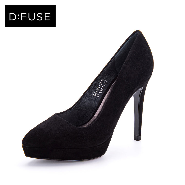 D：Fuse/迪芙斯2015秋新款羊皮防水台尖头超高跟女单鞋DF53113075