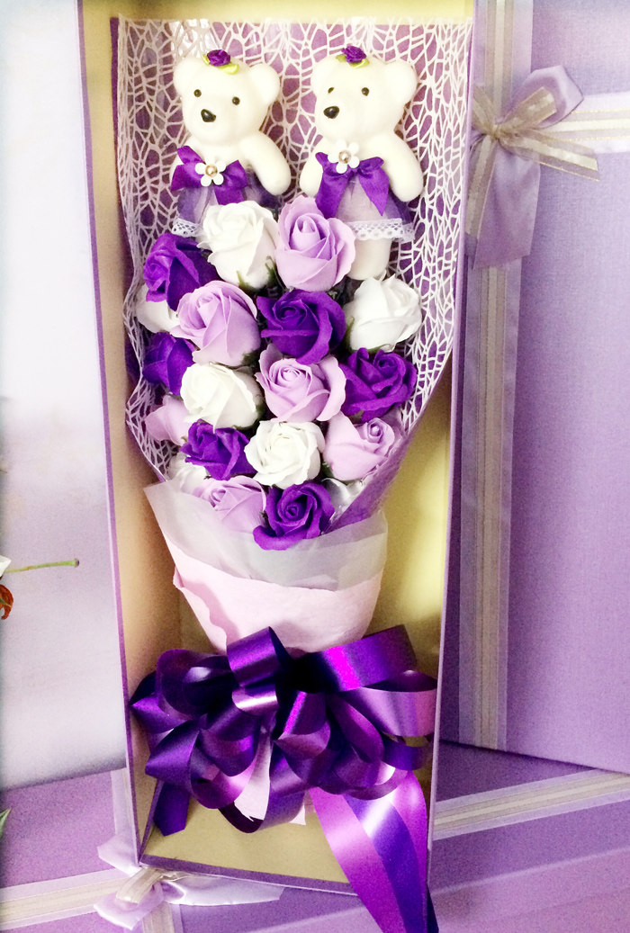 定制圆形花束玫瑰香皂花礼盒送女友妈妈闺蜜肥皂花生日礼物包邮