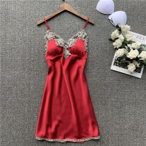 Nightdress women sexy lace private room temptation deep V summer thin sling pajamas spring and autumn Ice Silk hot with chest pad