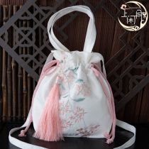 Upper Idle Moon Clove Knot Embroidery Flower Ming-made Handmaid Handbag Handbag Carry-on satchel mouth bag Pumping Rope with large capacity