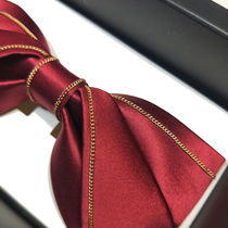 Hyde Park original Korean suit suit Wedding groom best man gold purlin wine red mens bow tie