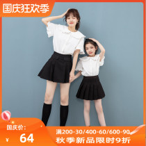 Parent-Child White Doll Collar Girls Shirt 2021 Summer New Lace Short Sleeve Cotton Loose Top Children