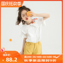 White fresh sweet childrens shirt 2021 summer new cotton Loose Doll collar girl white shirt short sleeve