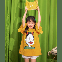 Original girls fun printing t-shirt 2021 summer new foreign style pure cotton medium-long childrens short-sleeved t-shirt women