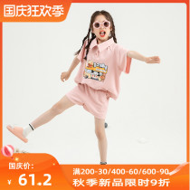 Pink cartoon ball print girl set 2021 summer new childrens casual T-shirt shorts two-piece set