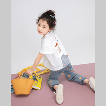 Miss Sunny original girls white printing pure cotton childrens t-shirt 2021 summer new cartoon short-sleeved childrens clothing