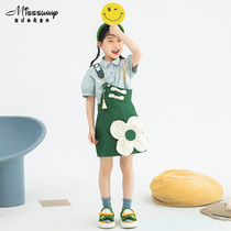 Sweet texture appliqué girls one-shoulder suspenders skirt childrens foreign style new summer dress elegant and fresh dress