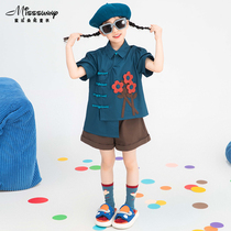 New Chinese style retro buckle shirt girls summer new three-dimensional small flower stitching sweet and cute casual western style top