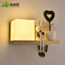 led imported logs Modern simple bedside solid wood wall lamp living room study Hotel engineering coffee two-tone light